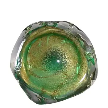 Seguso Murano Green & Gold Leaf Vintage Glass Bowl