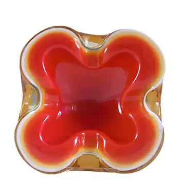 Barbini Murano Red, White & Amber Glass Biomorphic Bowl