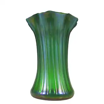 Art Nouveau 1900's Iridescent Green Glass Antique Vase