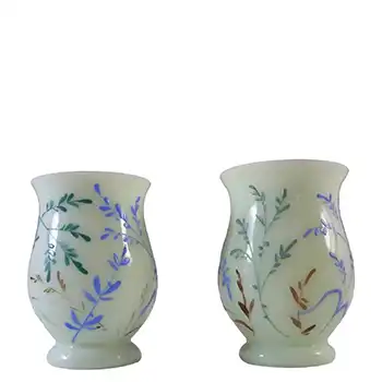 Pair of Victorian Hand Painted/Enamelled Uranium Glass Vases
