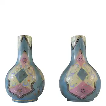 Harrach Victorian Hand Painted/Enamelled 'Moroccan Ware' Glass Vases
