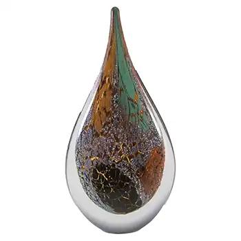 Chinese Green, Orange, Black & White Mottled Glass Teardrop Paperweight