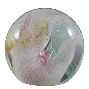 MARKED Caithness Scottish Green & Pink Glass "Daydreams" Paperweight