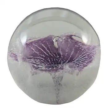 Caithness Vintage Purple Glass "Petunias" Paperweight - Marked