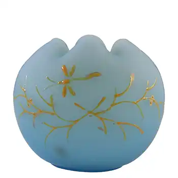 Victorian Hand Painted/Enamelled Blue Glass Rose Bowl/Vase