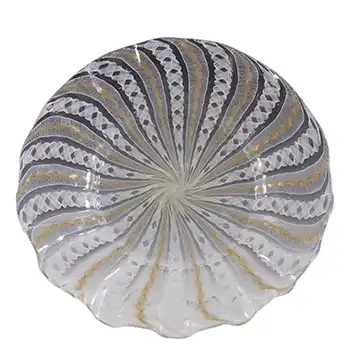 Salviati Murano Zanfirico & Aventurine Green & White Glass Plate