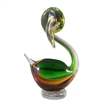 Murano 1950's Green & Amber Venetian Glass Swan Sculpture