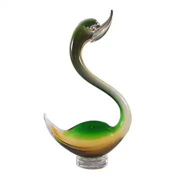 Murano Vintage Green & Amber Venetian Glass Swan Sculpture