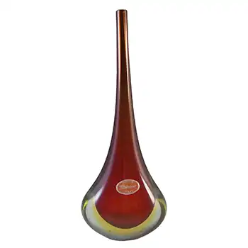 Murano/Venetian Red & Amber Sommerso Glass Stem Vase