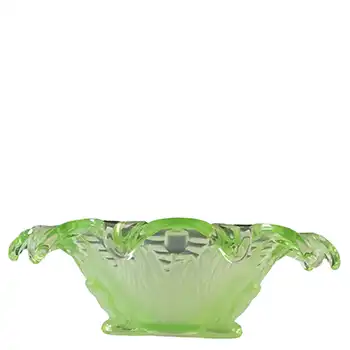 Sowerby Art Deco Uranium Green Glass 'Frog + Bullrush' Bowl