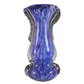 Romanian Retro Blue & White Speckled Glass Vase