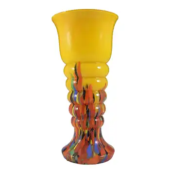 Ernst Steinwald / Franz Tomschick Czech Yellow Spatter Glass Vase