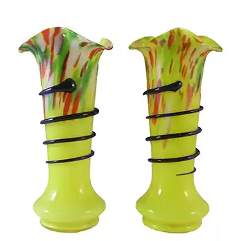 Pair of Czech 1930's Multicoloured Spatter/Splatter Glass Vases