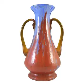 Czech Red, Blue & Amber Spatter/Splatter Glass Vase