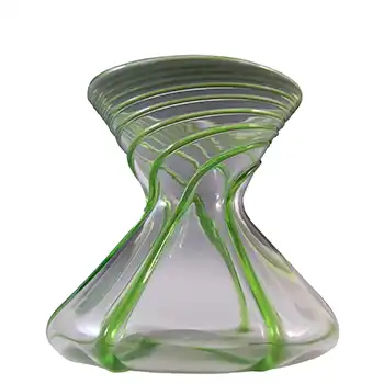 Stuart & Sons Victorian Green & Clear Glass Vase with Applied Trailing