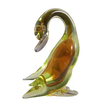 Murano Amber & Uranium Yellow Sommerso Glass Swan Figurine