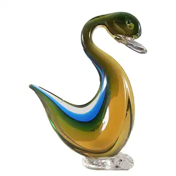 Murano Blue & Amber Sommerso Glass Swan or Duck Figurine