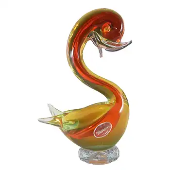 Murano Red, Amber & Uranium Green Sommerso Glass Swan Figurine