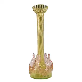 Welz Victorian Czech Uranium Opalescent Striped Glass Vase