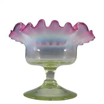 Victorian Vaseline / Uranium Opalescent Pink & Green Glass Bowl