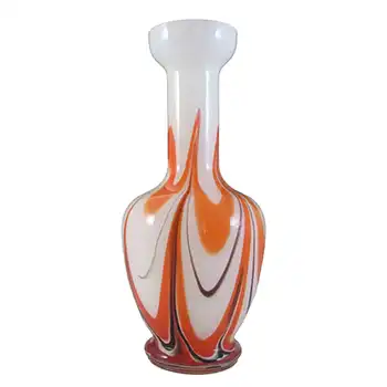 V.B. Opaline Florence Empoli Vintage Orange & Black Glass Vase