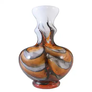 V.B. Opaline Florence Empoli Retro Orange & Black Glass Vase