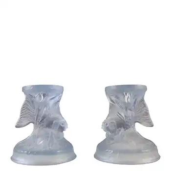 Walther & Söhne Art Deco Blue Glass 'Sonnenfisch' Candlesticks