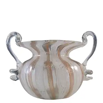 Murano Zanfirico & Copper Aventurine Glass Bowl / Vase