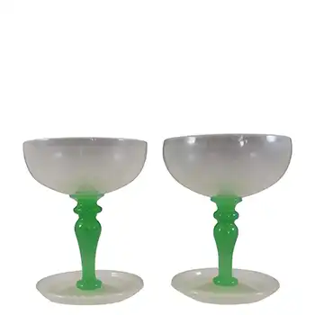 Stevens & Williams Pair of Alabaster Green Glass Champagne Glasses