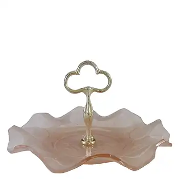 Bagley Art Deco Frosted Pink Glass 'Rose Leaf' Cake Stand