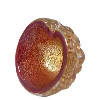 Barovier & Toso Murano Gold Leaf Red Glass Bubble Bowl