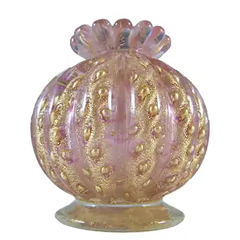 Barovier & Toso Murano Gold Leaf Pink Glass Bubble Vase