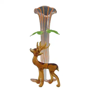 Vintage Orange & Brown Lampworked Glass Deer Vase