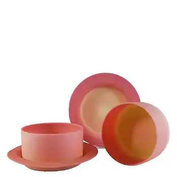 Victorian Burmese Uranium Yellow & Pink Glass Bowls and Saucers