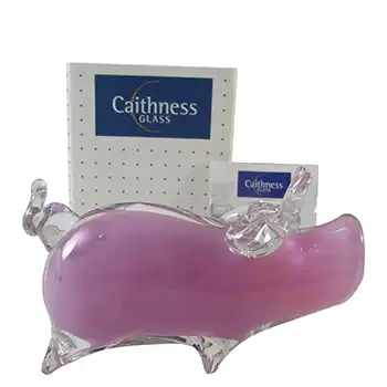 BOXED Caithness Crystal Pink & Clear Glass Pig Paperweight