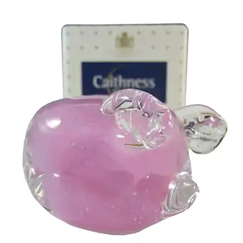 BOXED Caithness Crystal Pink Glass Piglet Paperweight