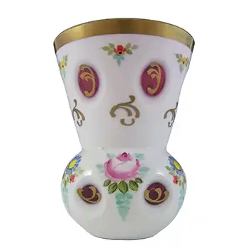 Crystalex Czech Enamelled Pink & White Overlay / Cut Glass Vase