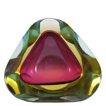 Murano Pink & Amber Sommerso Faceted Cased Glass Geode Bowl