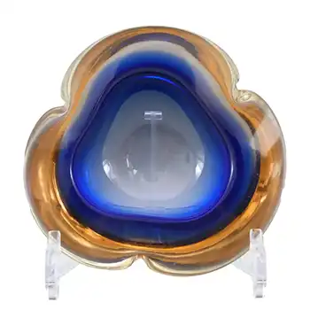 Murano Geode Blue & Amber Sommerso Glass Triangle Bowl