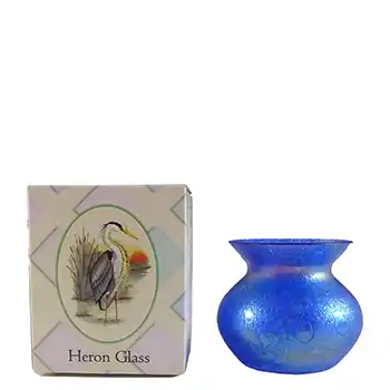 BOXED Heron Glass Blue Iridescent British Vintage Posy Vase