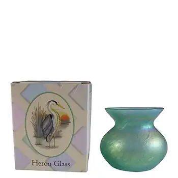 BOXED Heron Glass Green Iridescent British Vintage Posy Vase