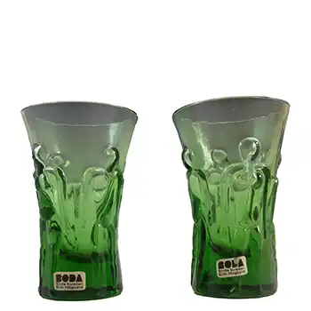 LABELLED Boda Swedish Glass "Adam & Eve" Shot Glasses by Erik Hoglund