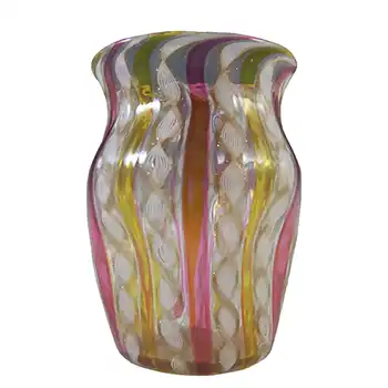 Salviati Murano Zanfirico & Copper Aventurine Glass Vase