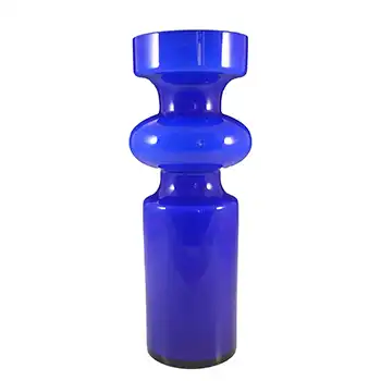 Lindshammar Vintage Swedish Blue Cased Hooped Glass Vase