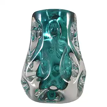 MARKED Liskeard Vintage Green Glass "Knobbly" Vase by Jim Dyer