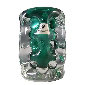 LABELLED Liskeard Green Glass "Knobbly" Vase by Jim Dyer