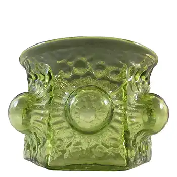 Sea Glasbruk Swedish Textured Green Glass Vase by Rune Strand