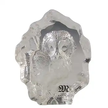 Mats Jonasson #88116 Swedish Glass Owl Paperweight - Signed