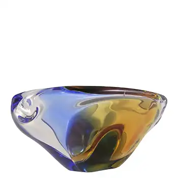 Chřibská Vintage Czech Amber & Blue Glass Ashtray Bowl
