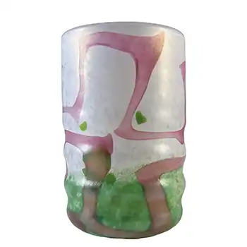 SIGNED Mtarfa Maltese Vintage Pink, Green & White Glass Vase